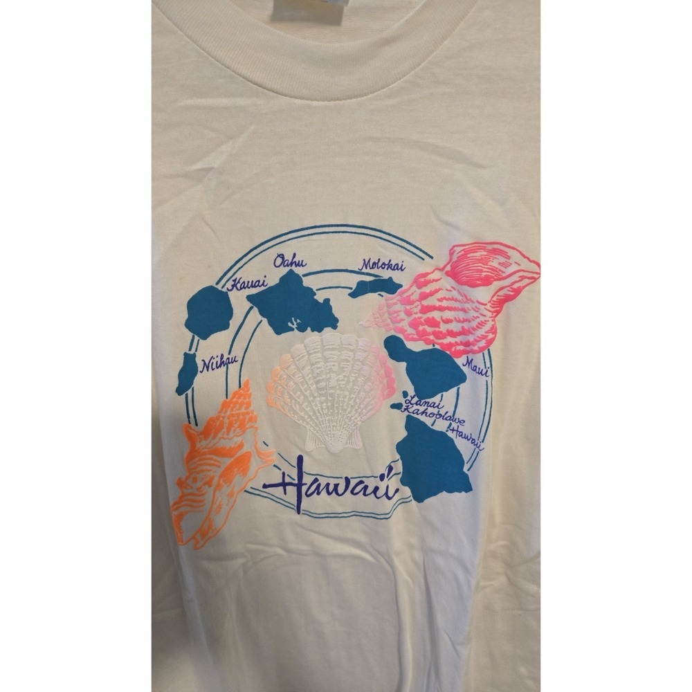 Vintage Hawaii Map Shell Graphic T Shirt Single Stitch Tourist Tee 80s 90s XL